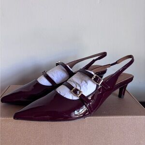 Madewell Burgundy Patent Slingback Heels